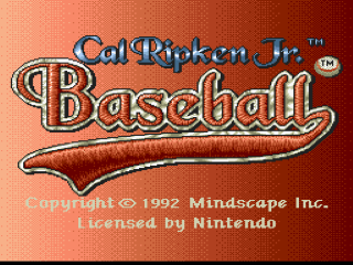 Cal Ripken Jr. Baseball title screen for Super Nintendo